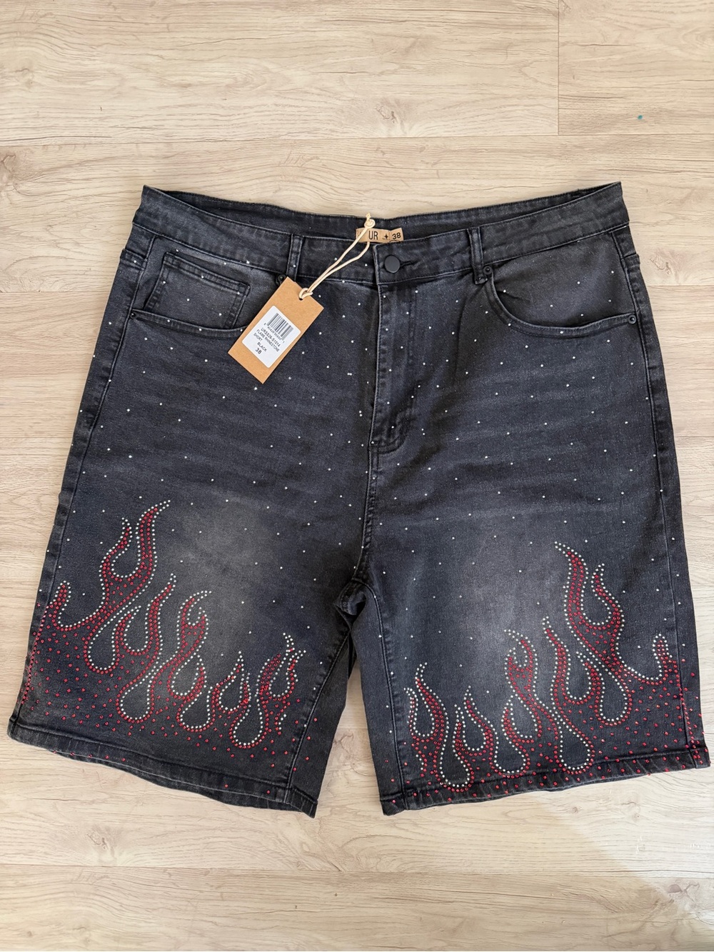 Men’s NWT Y2K rhinestone embellished denim shorts